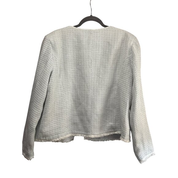 Coldwater Creek XL Womens Light Blue Tweed Open Front Lady Jacket  Fringe Detail - Picture 4 of 8